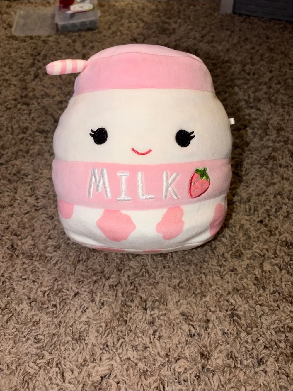 Squishmallows 7” Amelie Strawberry Milk Pastel Pink NWOT